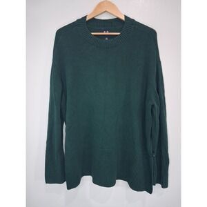 Gap Womens XXL Forest Green 100% Cotton Crewneck Relaxed High-Low Split Sweater